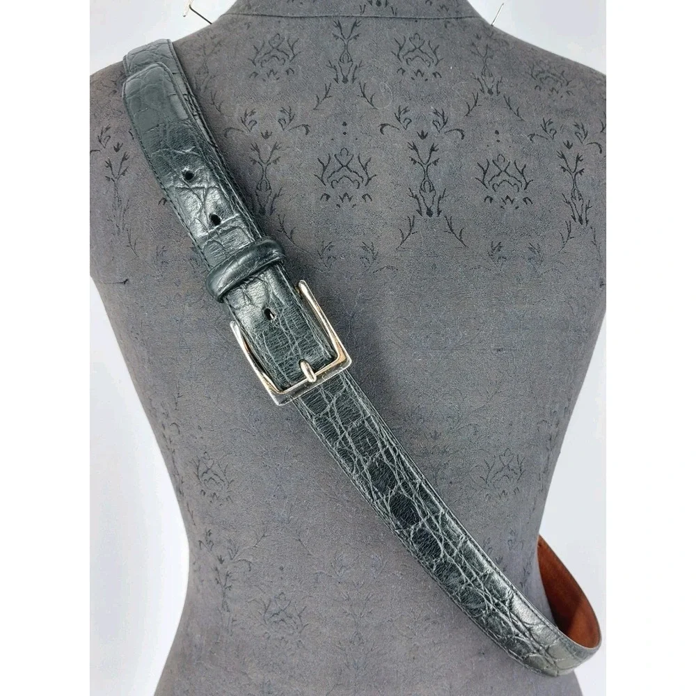 Cole Haan Embossed Italian Calfskin Dress Belt Mens Size‎ 46 Solid Brass Buckle